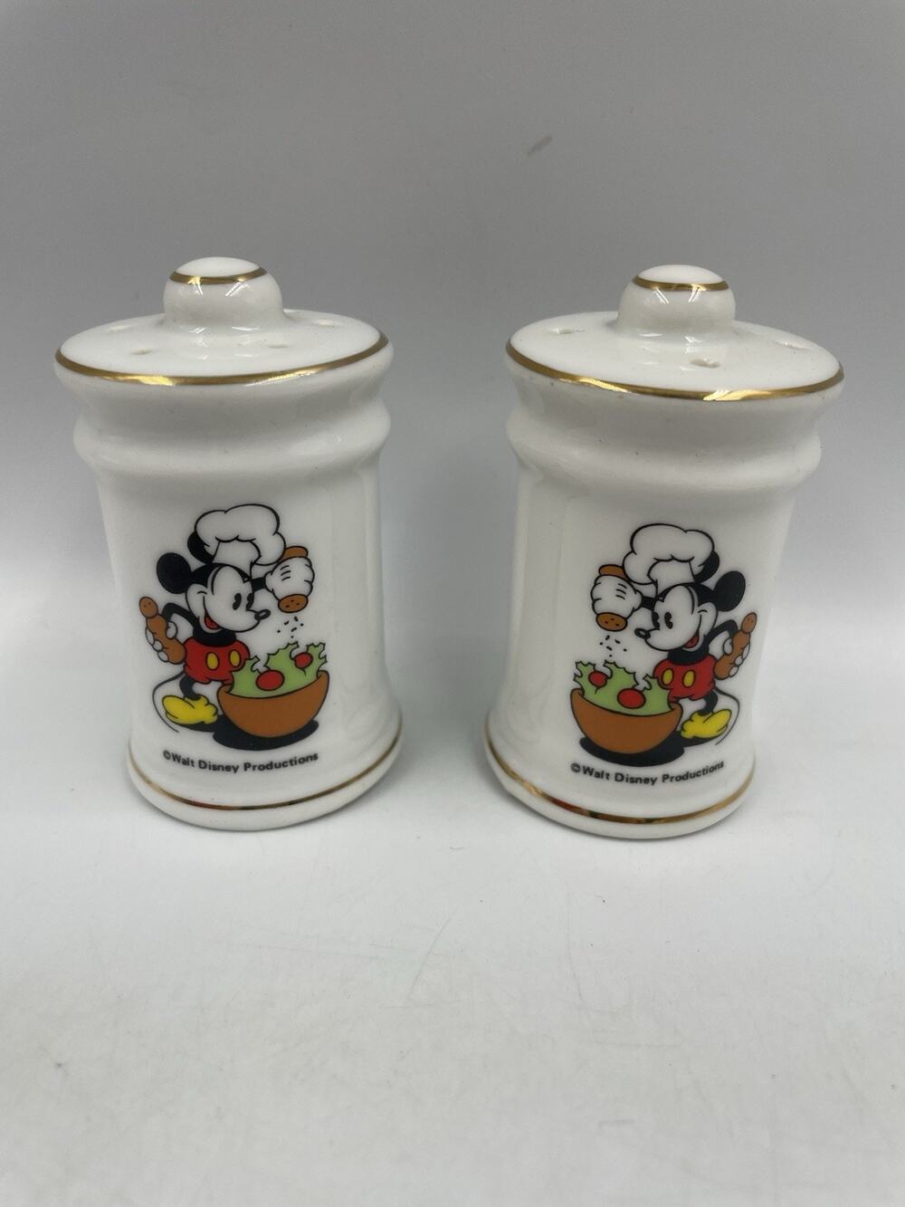 Vintage Walt Disney Productions Mickey Mouse Ceramic Salt & Pepper Shakers Japan - Picture 1 of 6